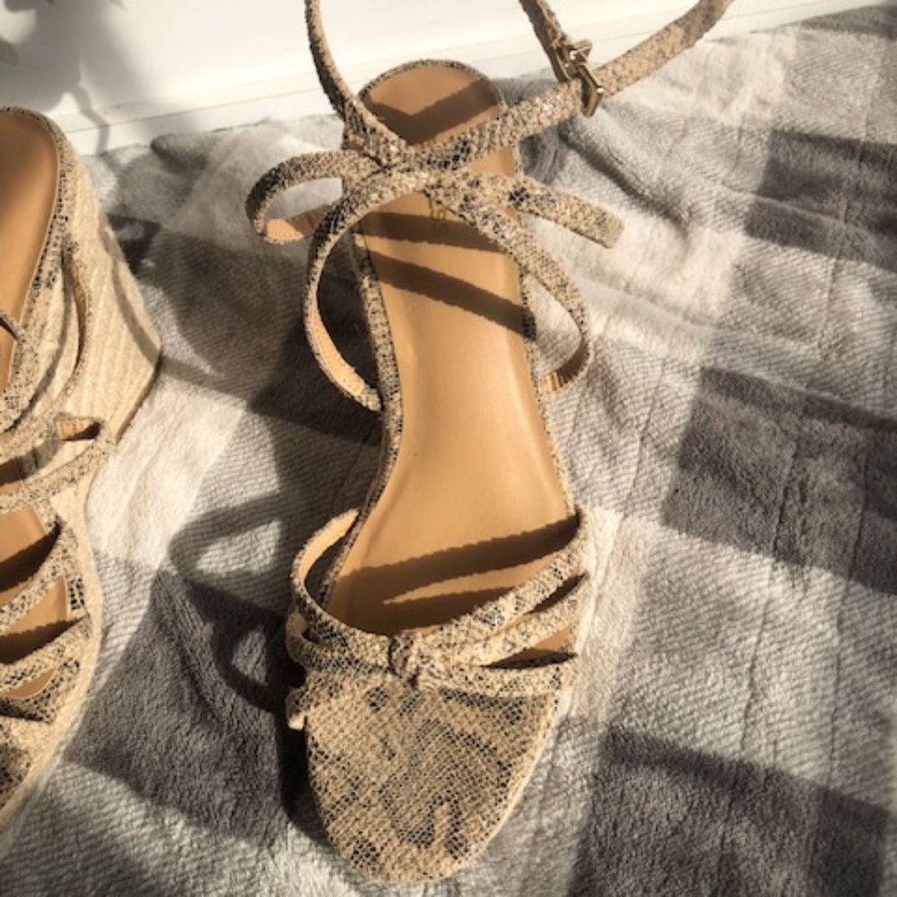 Express wedge heel snake print shoes size 9
